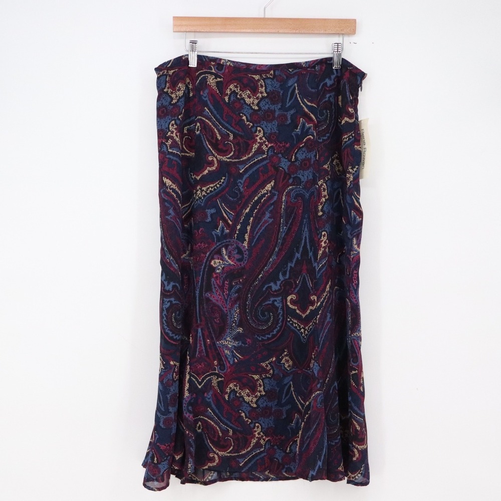 Rena Rowan Skirt Womens 14 Ink Mult Paisley A-Line Midi Chiffon NEW